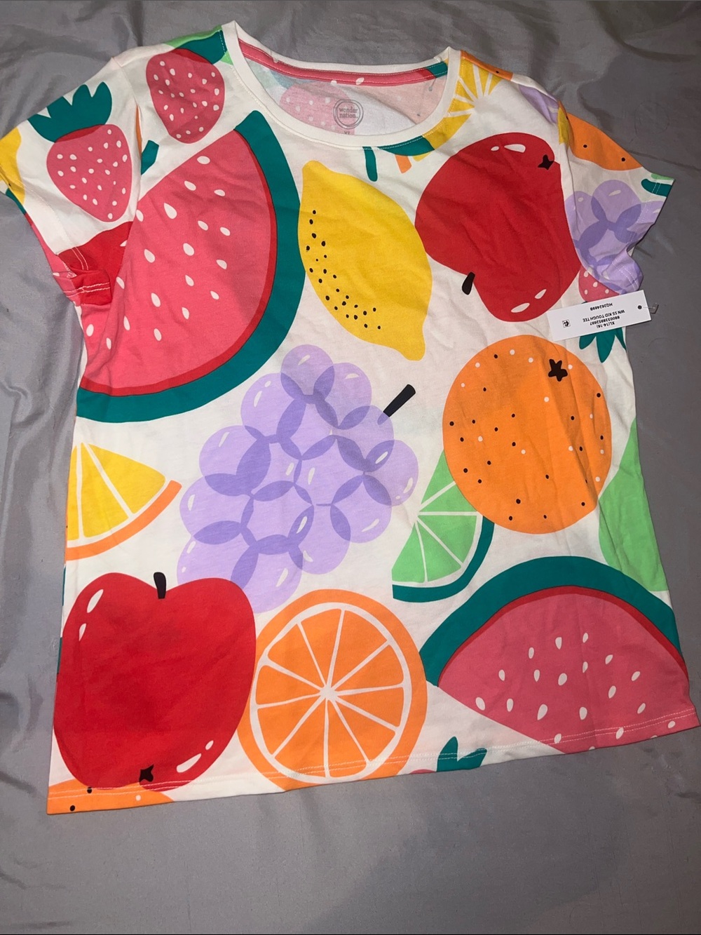 Girls' Colorful Fruit Print Short Sleeve Tee - White/Multi